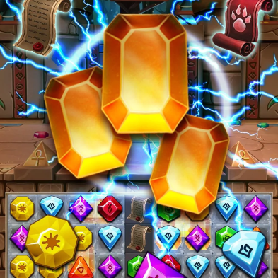A dazzling screenshot of Jewels Ancient 2 gameplay with many glittering gems
